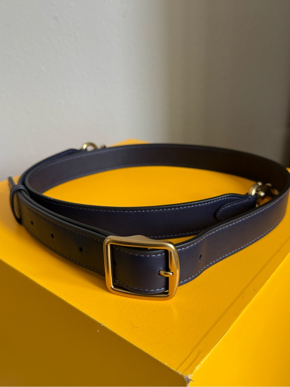 Coach smooth leather belt bag strap Navy with Gold hardware